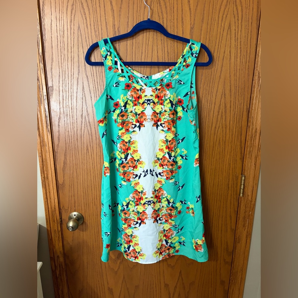Band of Gypsies Floral Dress with lattice detailing. Size Large.